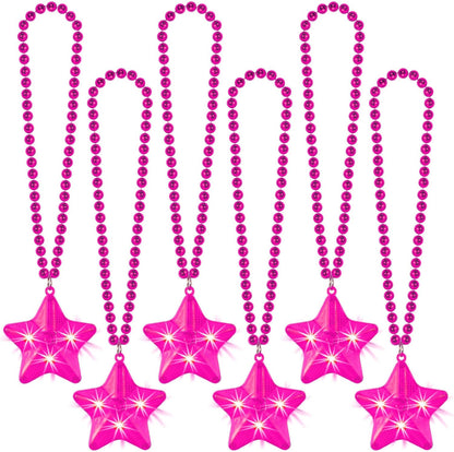6 Pack Clear LED Glow Star Necklace Bulk Beaded Necklaces for Halloween Christmas Decorations Mardi Gras Party Favors