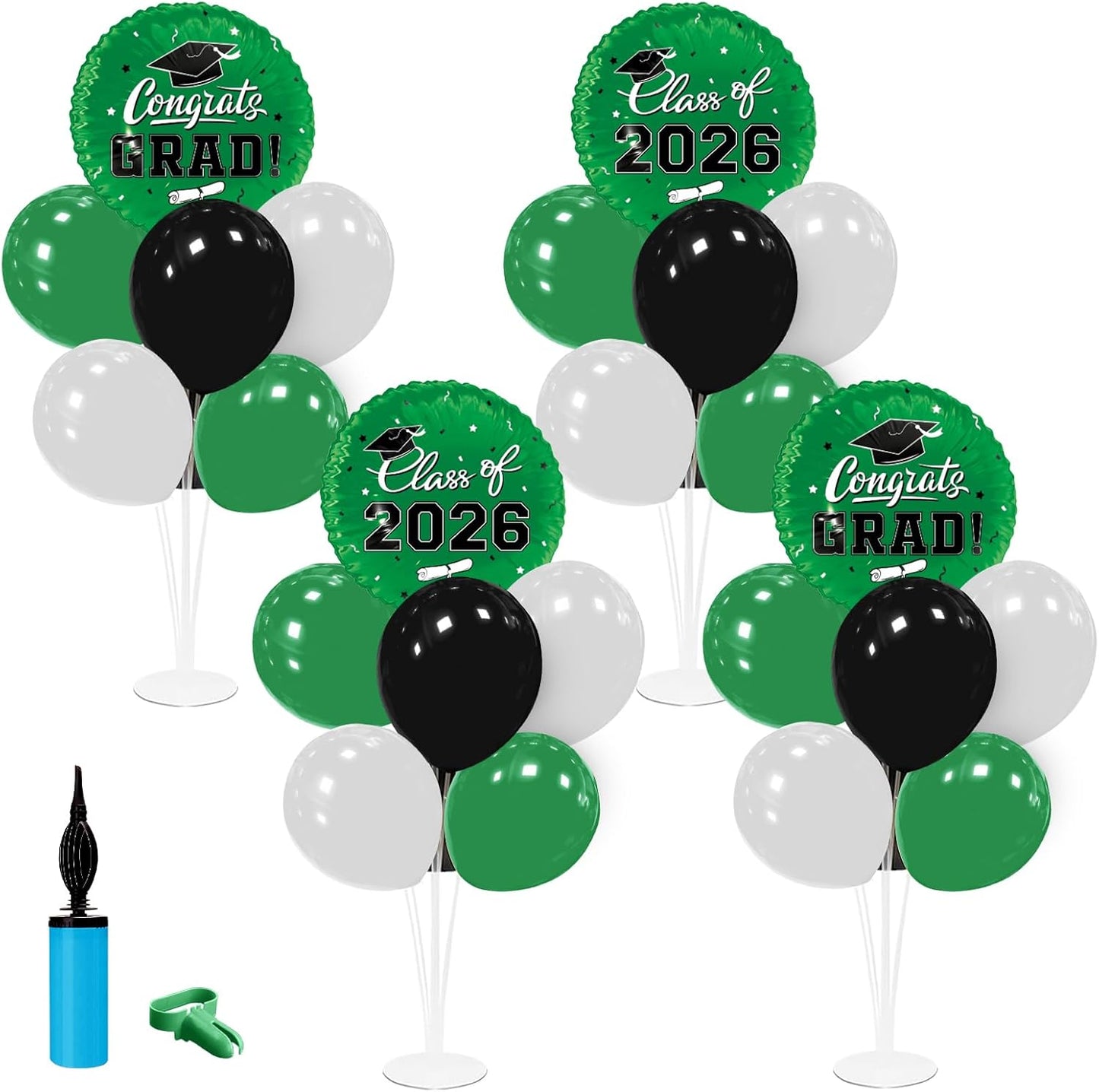 Graduation Decorations - 4 Set Balloon Stands, Class of 2026 Congrats Grad Table Centerpieces for Graduation Party Supplies(Gold& Black)