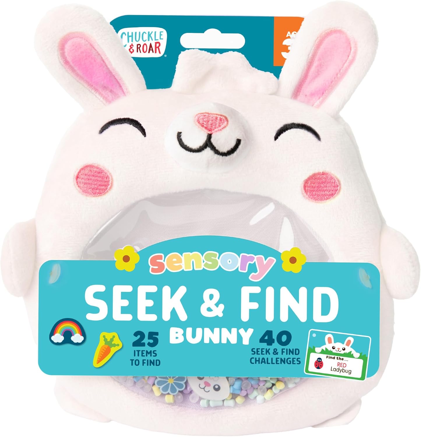 Chuckle & Roar Sensory Seek & Find Scavenger Hunt Bear – Plush Travel Toy with Hidden Objects, 40 No-Reading Challenge Cards, Sensory Activity for Focus & Calm, Toddler Gift Ages 3+