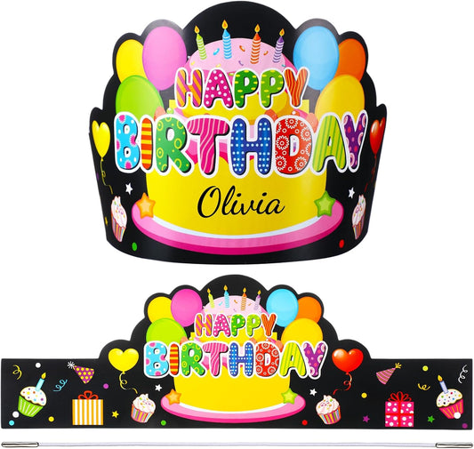 Yunsailing 36 Pcs Happy Birthday Crowns for Kids Paper Birthday Hat Crowns for Classroom Gifts Kids' Party(Colorful)