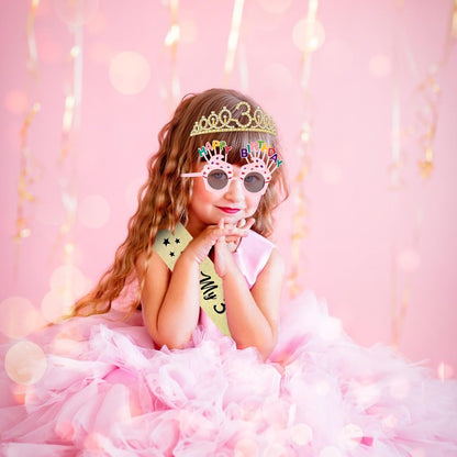 YARIEW 3rd Birthday Decorations, 3rd Glitter Purple Sash and Crown Kit with Happy Birthday Sunglasses, Tiara Princess Crown and Sash Party Outfit Accessory