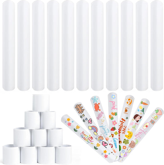 RICEDUO 36Pcs Slap Bracelets Bulk - White DIY Blank Snap Bands for Kids Birthday Party Favors, School Crafts, Halloween Christmas Goody Bag Fillers, Creative Blank Wristbands for Events