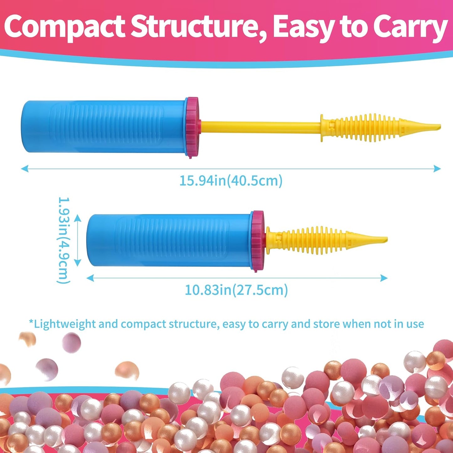 Hand Balloon Pump, Dual Action Two-Way Inflator, Manual Air Blower for Balloons