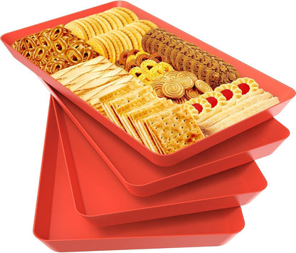 WOWBOX 4 pcs Serving Tray for Party, Grilling Accessories, Serving Platters for Snacks, Fruit, Reusable Plastic Trays for Serving Food and Pantry Organization in Kitchen & for Mothers Day Parties