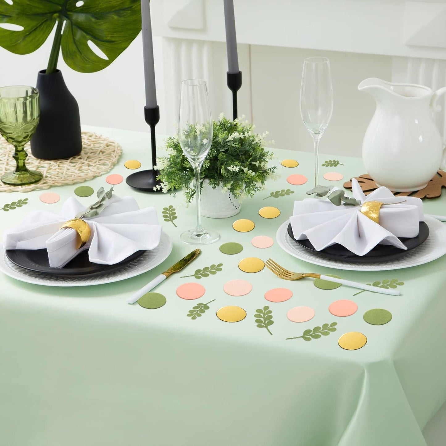 BeYumi 300Pcs Sage Olive Green Peach Blush Round Scatter Confetti Dots Greenery Eucalyptus Paper Confetti Table Decoration Bridal Wedding Confetti Baby Shower Birthday Summer Holiday Party Supplies