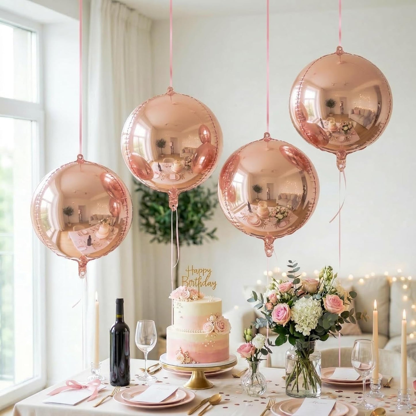 Metallic Gold Round Foil Balloons, 22" Large 4D Sphere Mylar Ball Balloons 6PCS, for Graduation Prom Birthday Wedding Anniversary Disco Party Decorations