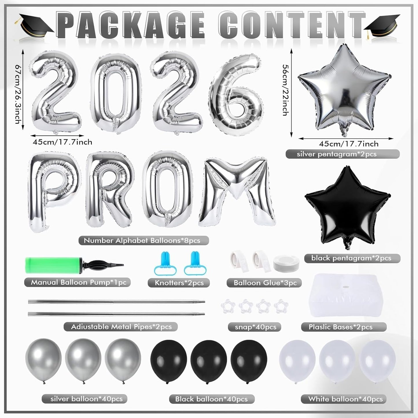 2 Sets Graduation Balloon Column Stand Kits with Balloons 2026 Grad Themed Decoration Navy Blue Balloon Tower Stand Kit for Grad High School & College Celebration Party Decor