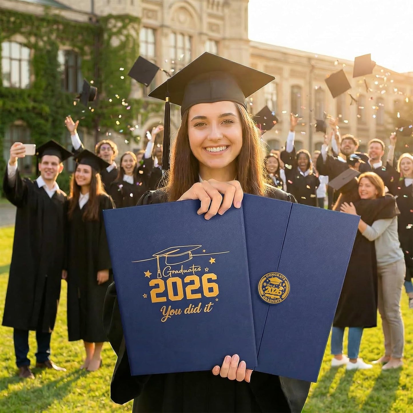 Graduation Guest Book 2026, Blue Gold Graduation Decorations Class of 2026 Graduates Sign in Book Signature Board Congrats Grad Decor Party Supplies, High School College Graduations Gifts for Her Him