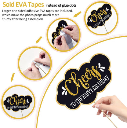 32pcs 60th Birthday Photo Booth Props for Men Women, 60 Birthday Selfie Props Kit, Classic Black Gold Happy 60th Birthday Party Supplies, Cheers to 60 Years Old Bday Decor