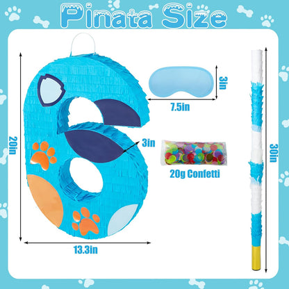 PCFING 20 Inch Dog Paw Number 1 Piñata with 30 Inch Piñata Stick Blindfold Confetti for Boy Girl Adults Birthday Party Decorations, Anniversary Celebration, Fiesta