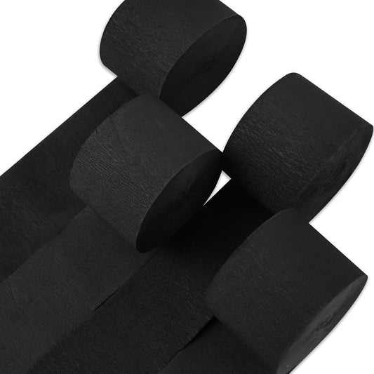 PartyWoo Black Crepe Paper Streamers 4 Rolls 328 ft Pack of Black Crepe Paper for Graduation Halloween New Year Anniversary Birthday Party Decorations (1.8 Inch x 82 Ft/Roll), Black-19 - Colors B