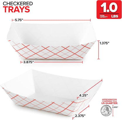Stock Your Home 100-Pack 3 lb Paper Food Trays – Red & White Checkered Disposable Paper Food Boats, Eco-Friendly Serving Trays for Concessions, Nachos, Snacks & Condiments – 5.75" x 3"