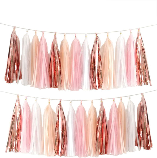 We Moment Tissue Paper Tassels Party Tassel Garland Banner for Party Decorations, DIY Kits,Pink,White,Peach,Rose glod,40 PCS