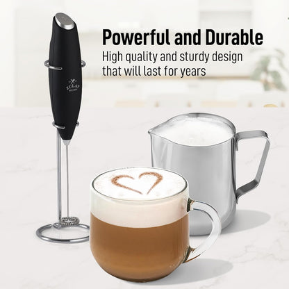 Zulay Kitchen Powerful Milk Frother AA Batteries Included – Ultra Fast Handheld Drink Mixer with Stainless Steel Whisk Stirrer for Coffee, Protein, Matcha & More, Frother Wand Electric Frothmate Black - Colors E