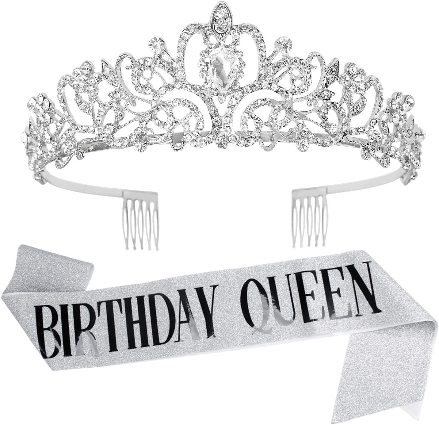 Happy Birthday Queen Tiara Crowns for Women, Red Sash, Party Favors Supplies Gift, 30th Decorations, Stuff Accessories