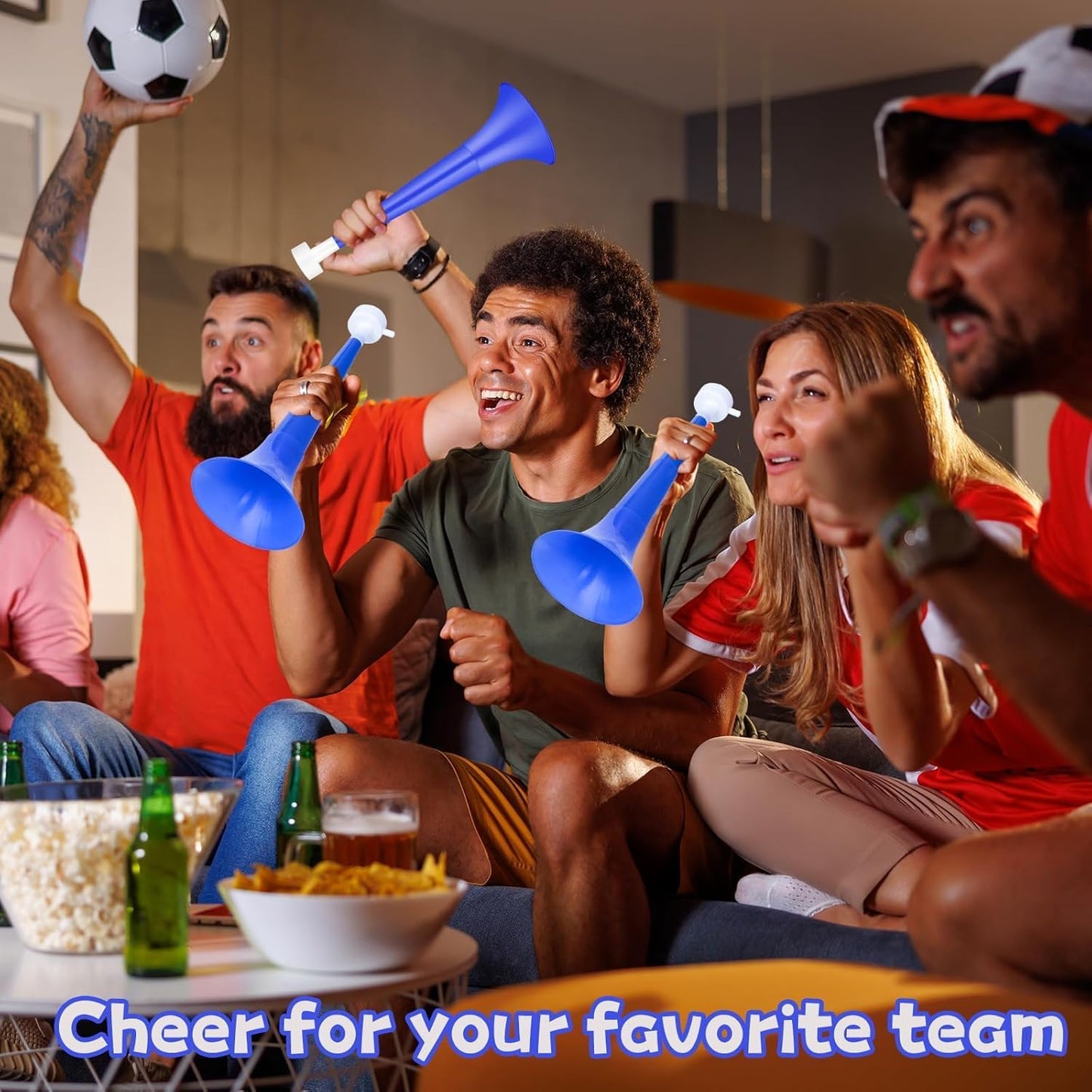 Denylo pro Collapsible Stadium Horn 24 Inch Vuvuzela Plastic Trumpet Horn Blue Blow Horn Loud Sound Soccer Horn Noisemakers for Sporting Events Graduation Party Supplies