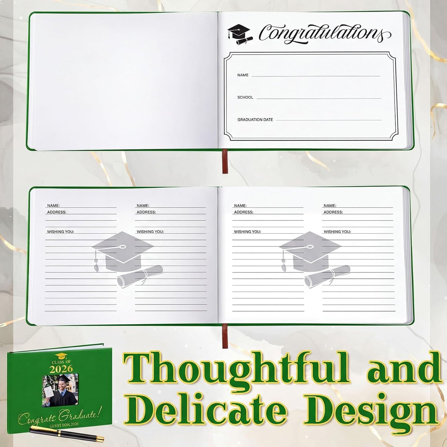 Geyoga 2026 Graduation Guest Book with Pen, 144 Pages Class of 2026 Graduation Party Guest Sign in Book Memory Scrapbook for High School Senior Nights College Grad Gifts, 6 x 8 Inch(Black)