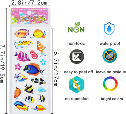 24 Sheets(500+) 3D Puffy Stickers for Toddlers Kids, Bulk Preschool Sticker Sheets for Reward, Craft, Scrapbooking Including Animal, Fruits, Dinosaurs, Fish and More