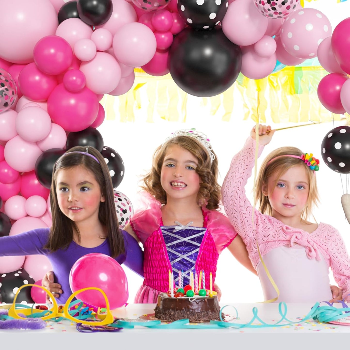 Amandir 153pcs Purple Blue Pink Balloon Garland Arch Kit, Different Sizes 18 12 10 5 inch Teal Yellow Latex Metallic Confetti Balloons for Magic Birthday Engagement Party Decoration