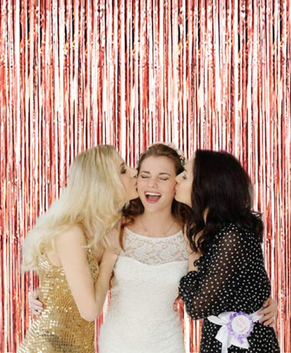 i-CHONY 2 Pcs 3.2ft x 8.2ft Champagne Gold Metallic Tinsel Foil Fringe Curtains Photo Booth Backdrop for Baby Shower Birthday Wedding Holiday Celebration Bachelorette Party Decorations
