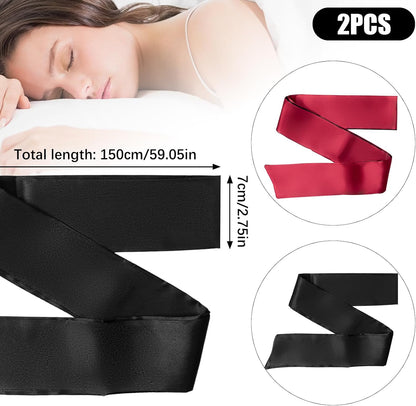 2 Pcs Satin Eye Mask for Sleeping - Silk Blindfold for Women & Men - Adults Couples Blindfold Scarf - Sleep Eye Cover for Travel Nap Meditation - Valentine Gift - 150cm/59inch (Black + Red)