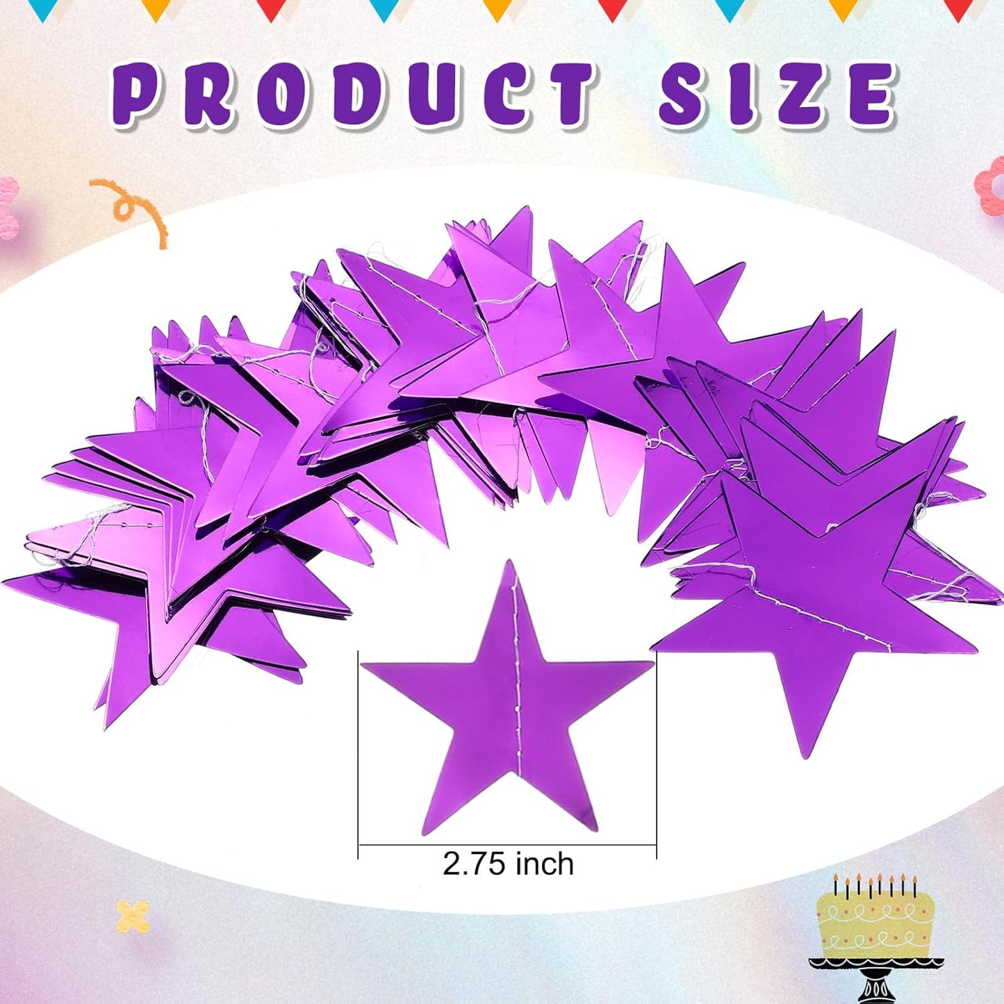 Spakon 65 Feet Glitter Star Paper Garland Banner Hanging Decoration Star Streamers Double Side 2026 Graduation Decorations for Wedding Birthday Festival New Year Party Decoration (Gold)