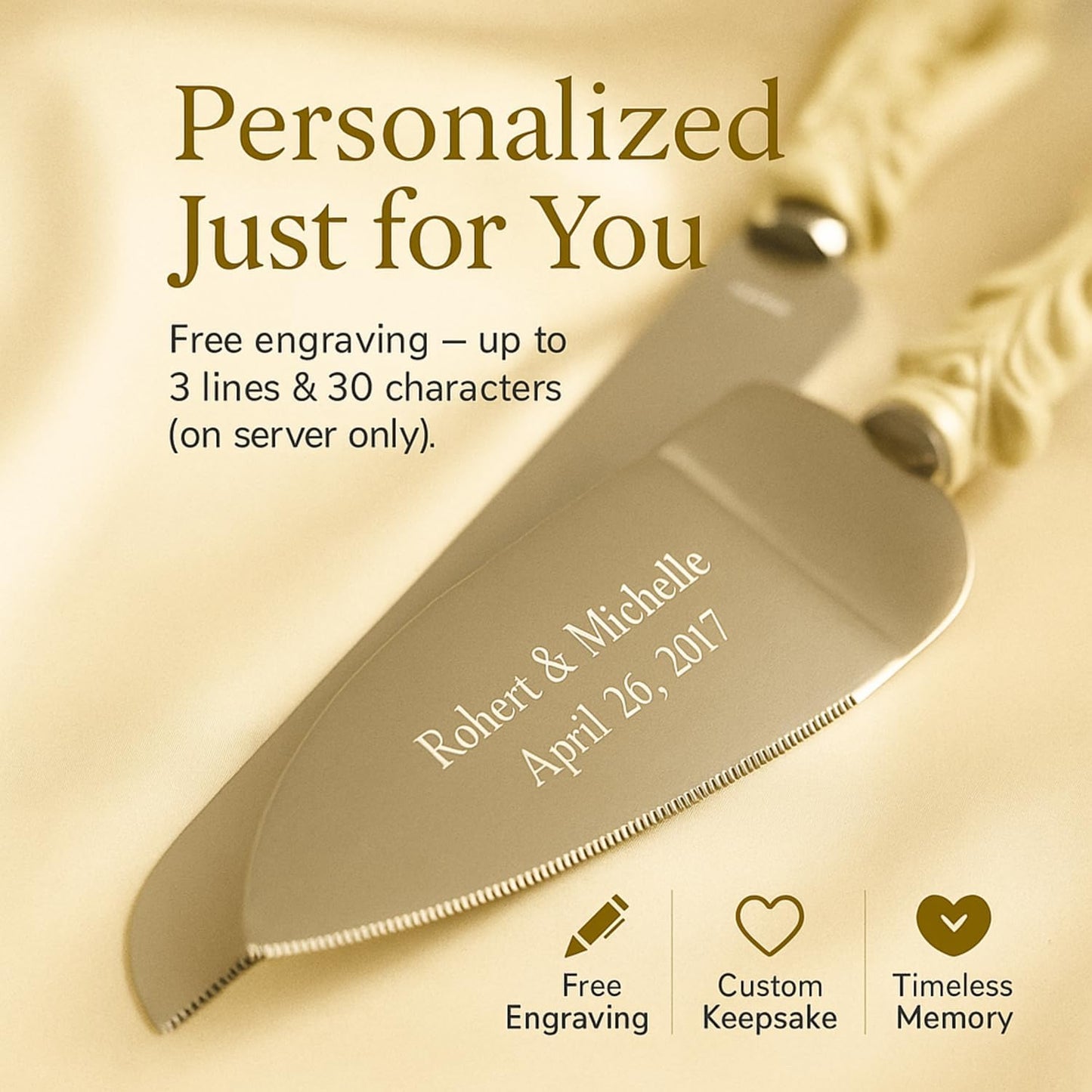 GIFTS INFINITY Personalized Wedding Cake Knife and Server Set with Engraving – Cake Cutting Utensil Set, Keepsake Gift for Wedding, Anniversary, Reception, Birthday & Other Occasions (CH-101WB)