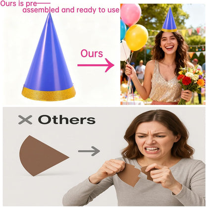 Pre-Assembled Pastel Party Hats for Kids, Birthday Party Hats for Adults