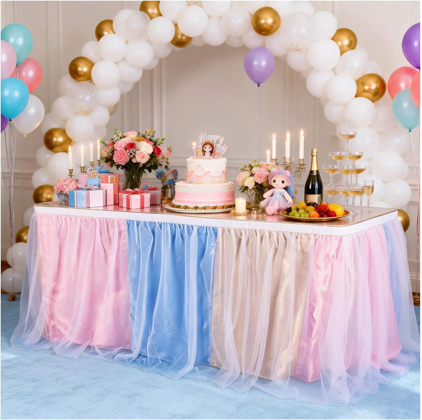 THARAHT Tulle Table Skirt 6FT 180CM Long for Rectangle Tables Round Tables Ruffle Desk Skirt for Princess Girls Birthday Party Cake Dessert Decorations Table Skirt