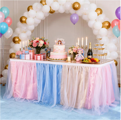THARAHT Tulle Table Skirt 6FT 180CM Long for Rectangle Tables Round Tables Ruffle Desk Skirt for Princess Girls Birthday Party Cake Dessert Decorations Table Skirt