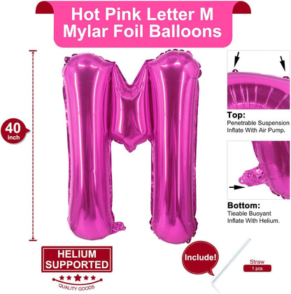 Lovoir 40 Inch Large Hot Pink Letter A Balloons Big Size Jumbo Mylar Foil Helium Balloon for Birthday Party Celebration Decorations Alphabet Hot Pink A