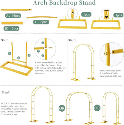 WellSign Wedding Arch Backdrop Stand 7.2FT, 6FT Set of 2, Gold Metal Balloon Arch kit Stand for Gender Reveal Ceremony Engagement Anniversary Bridal Valentine Party Event Decoration