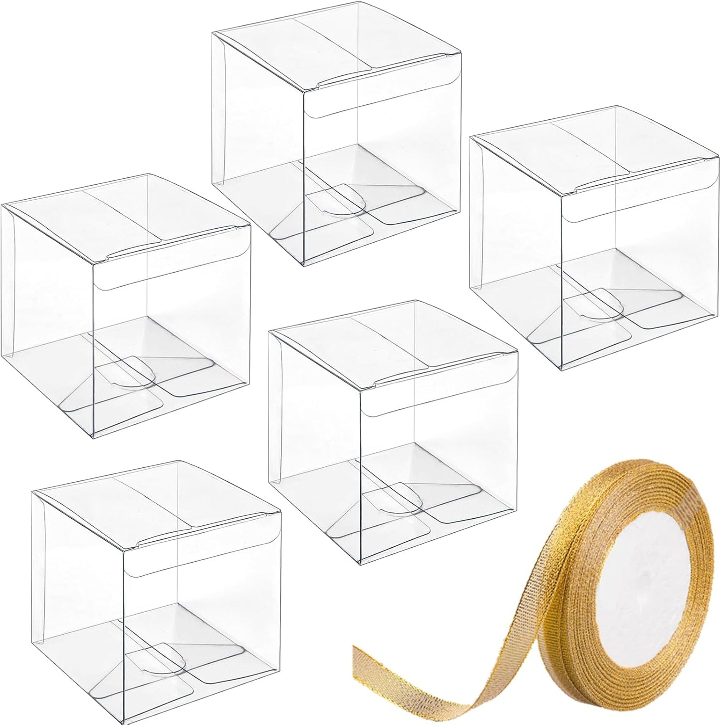 JOERSH 2x2x2 Inches Clear Boxes for Favors with Gift Ribbons, 60 PCS Mini Transparent Cube Wedding Baby Shower Birthday Party Favor Boxes, Small Gifts Display Individual Macaron Box