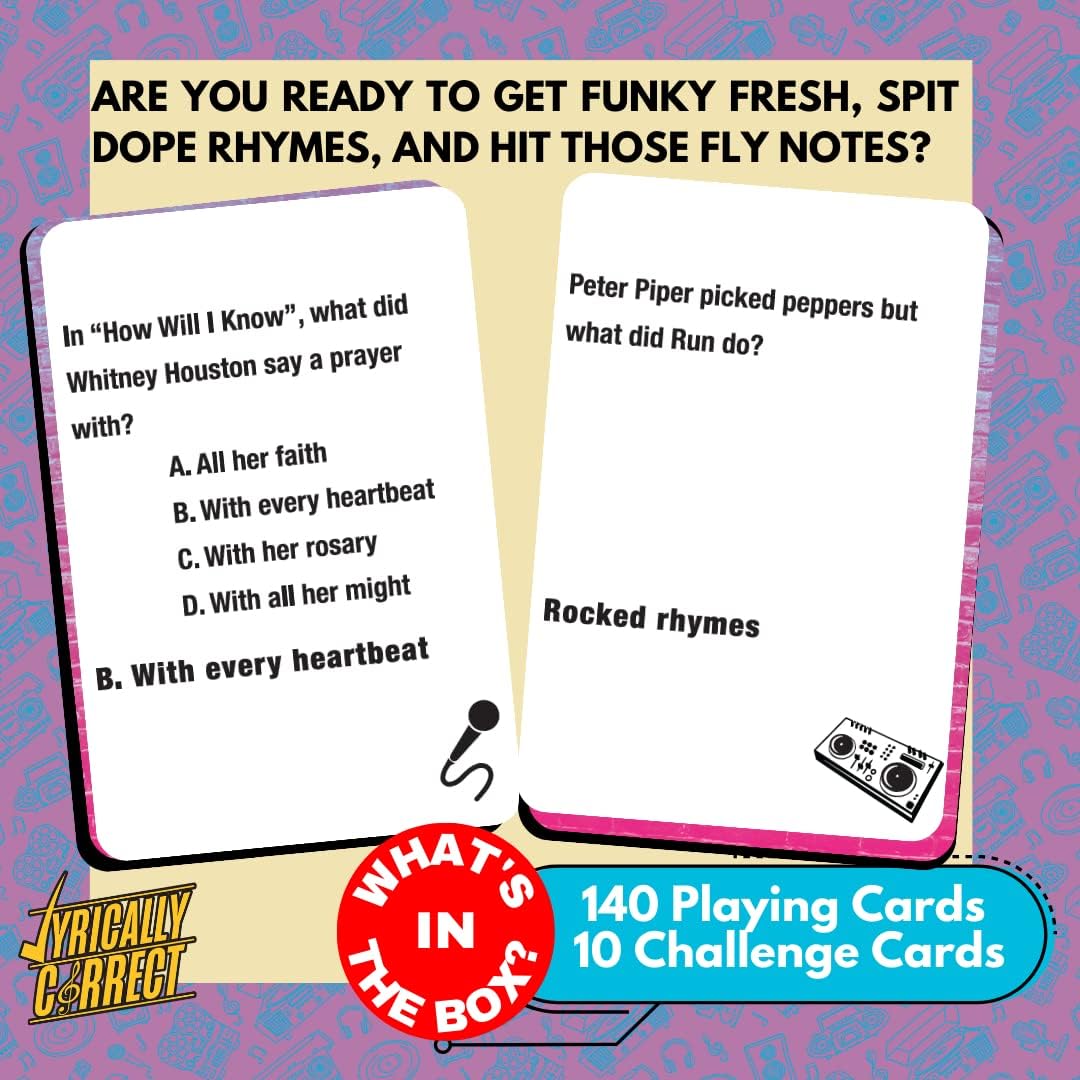 Lyrically Correct '90s & 2000s Music Trivia Card Game - Hip Hop and R&B Edition - Finish the Lyrics Challenge, Fun for Adults, Party or Family Night