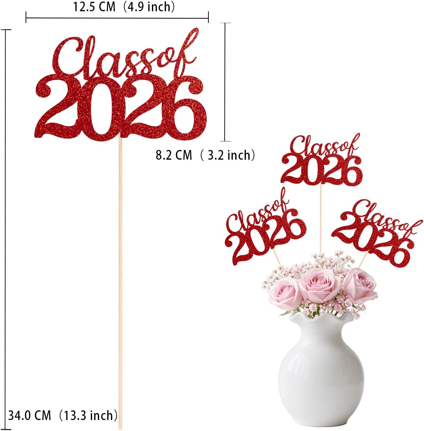 Gold Class of 2026 Double-sided Graduation Table Centerpieces, 12 Pcs Grad Party Decorations with Sticks, Graduation 2026 Party Supplies for Table Decor