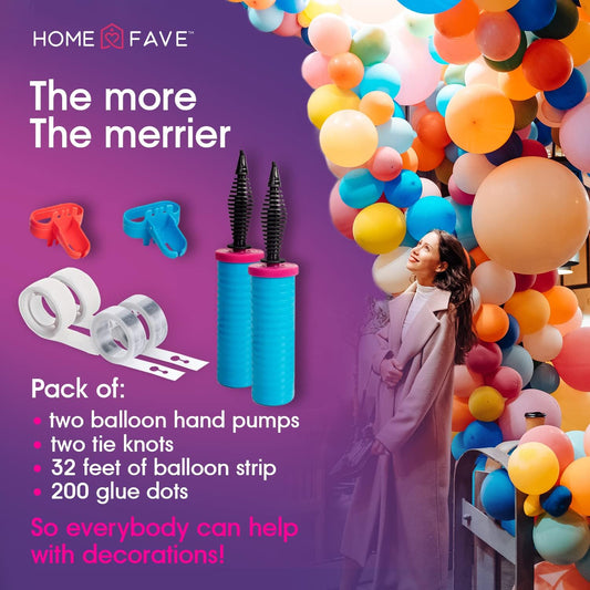 Balloon Pump Balloon Arch Kit Set of 8 Balloon Pump, Dual Action Hand Held Inflator Pump - Includes 2 Air Pump for Balloons 32Ft Balloon Arch Strip 200 Dot Glue