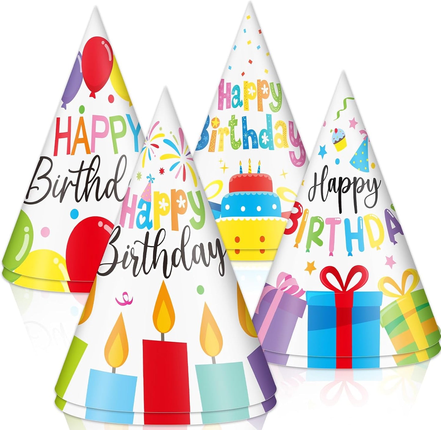 Lonfliness 32Pcs Colorful Party Hats for Kids Happy Birthday Cone Paper Hats Classroom Celebration Supplies Favors
