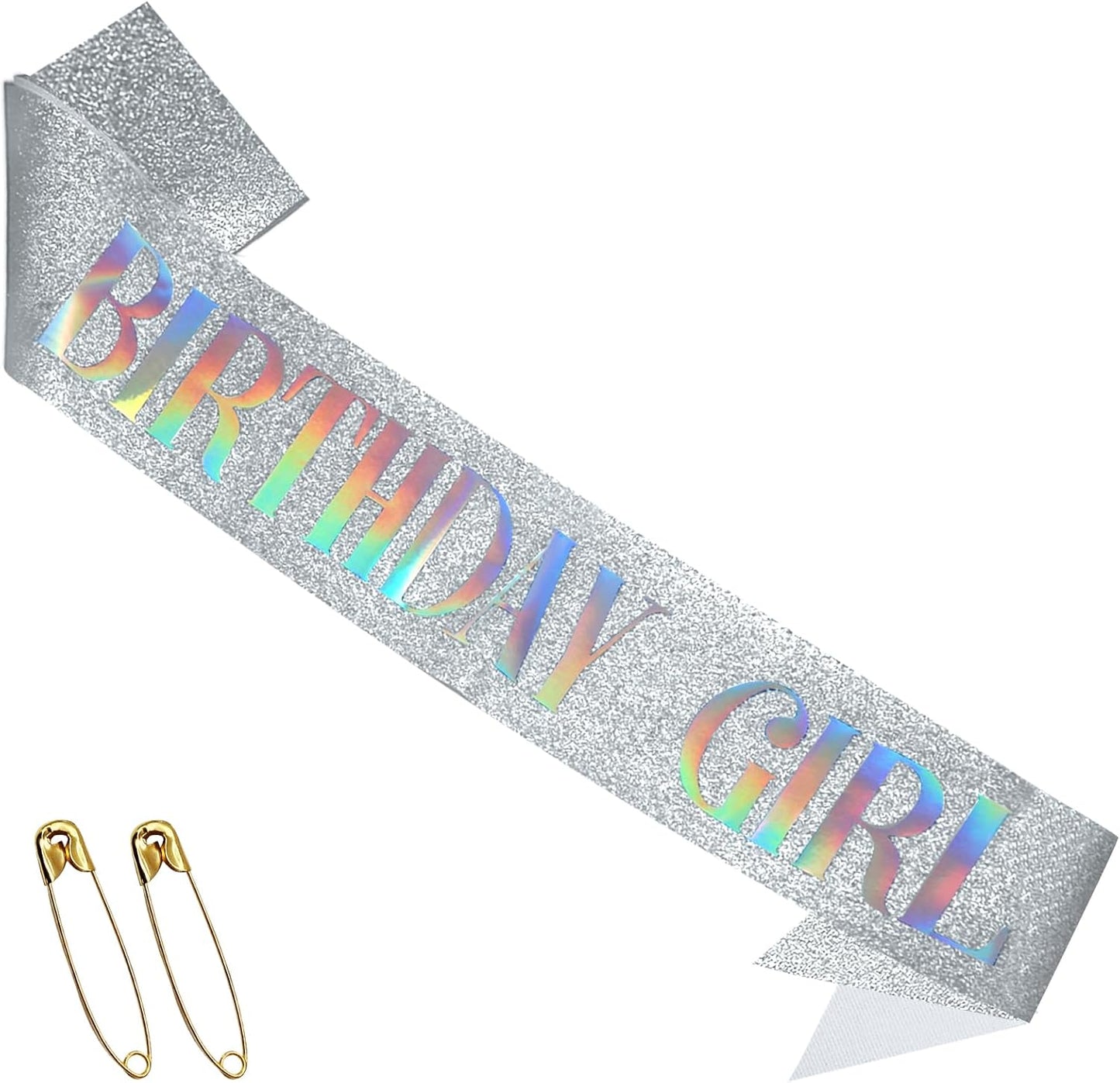 RUDONG M Birthday Girl Sash Glitter - Silver Birthday Sash for Women & Girls | Sweet 16/18th/21st/30th/40th/50th/60th/70th, All-Age Celebration Party Decor