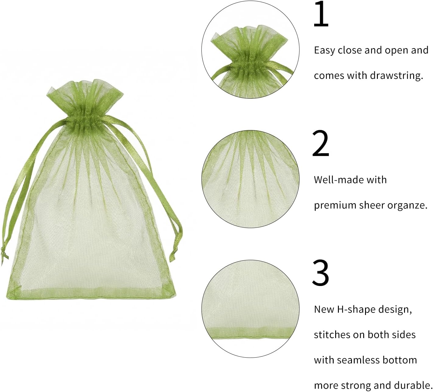 Wudygirl 100pcs 5X7 Inches White Organza Bags Christmas Drawstring Pouches Party Wedding Favor Bags Goodie bags(White 5x7)