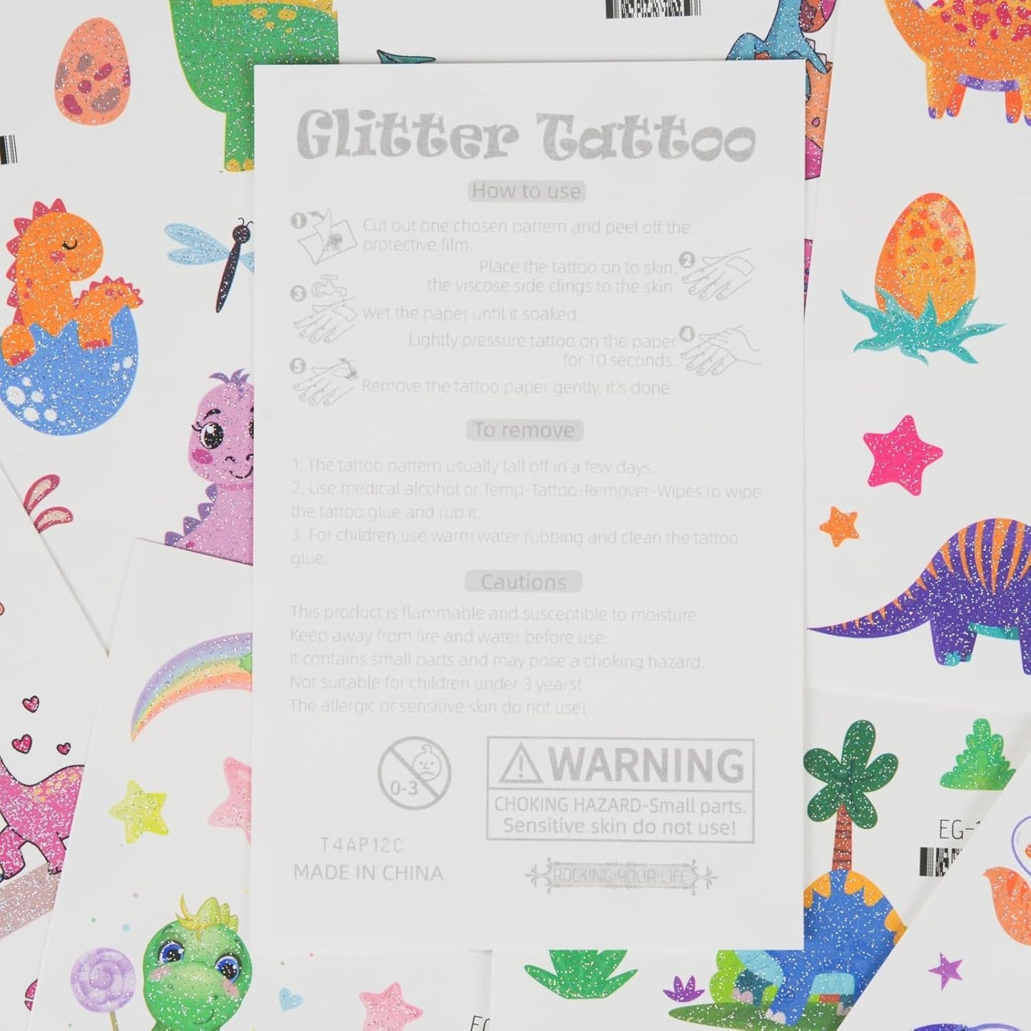 Ozepao Dinosaur Glitter Temporary Tattoos for Kids - 160 Styles - Dino Party Favors, Birthday Party Supplies, T-rex Decorations