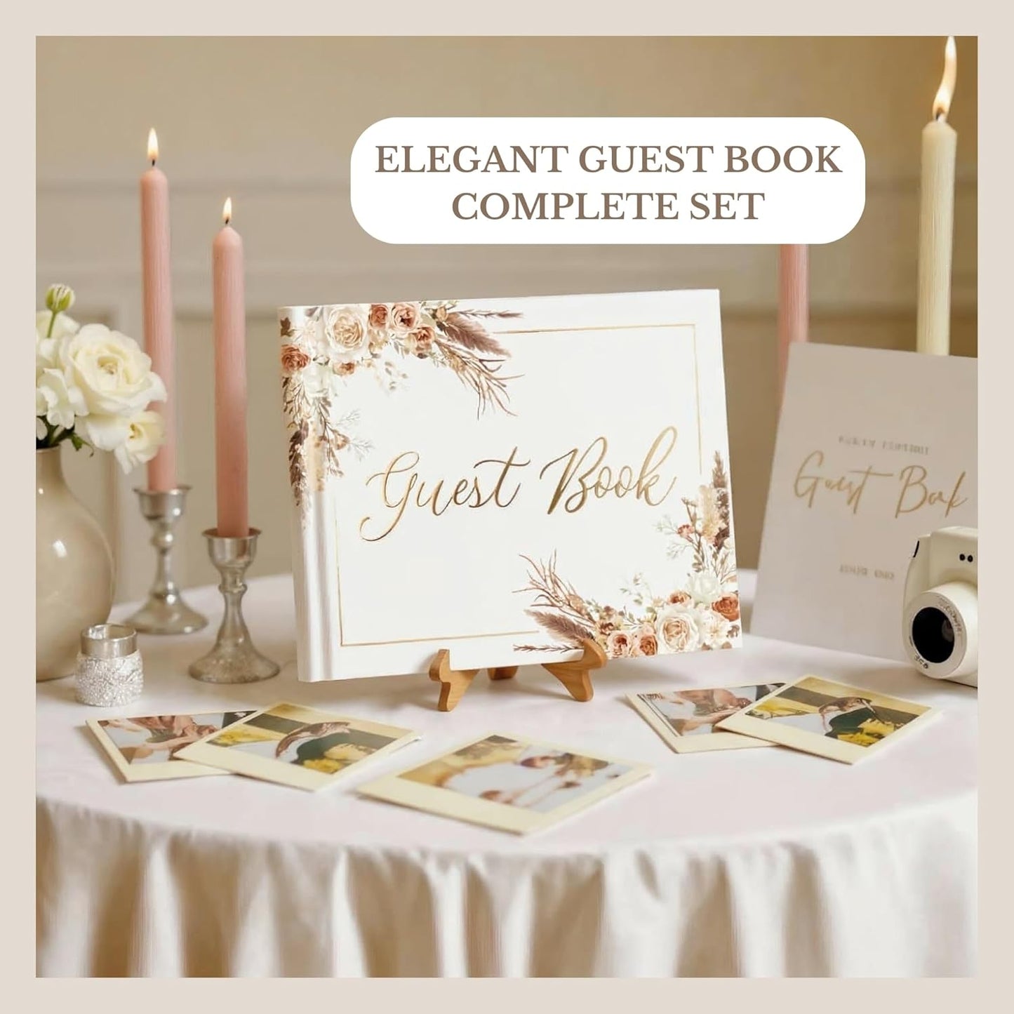 Wedding Guest Book for Guests to Sign, Elegant Wedding Guestbook Ideas, Sign in Book for Bridal and Baby Shower, Polaroid Guest Book, 100 Thick Lined and Blank Pages for Party, Wedding Books