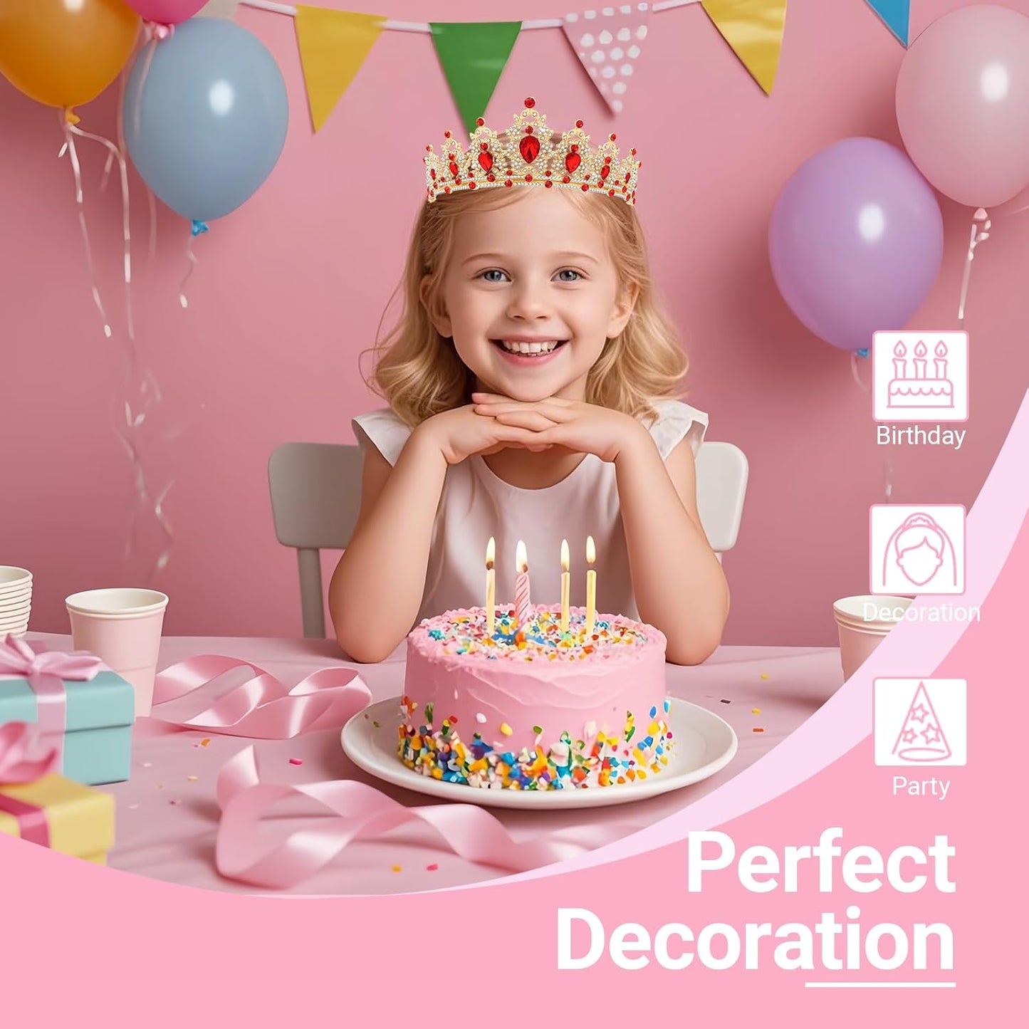 Tiara Crown for Women, Headband Hair Accessories for Birthday Wedding Party Costume Pink
