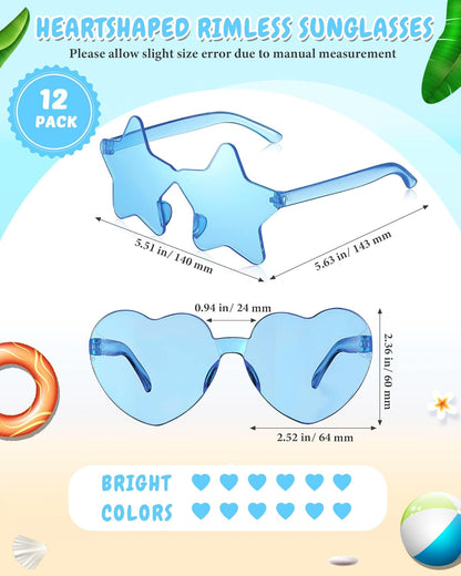 Kanayu 12 Pcs Mixed Style Rimless Sunglasses Retro Party Favors Eyewear for Bachelor Party Photoshoot Costume Accessories