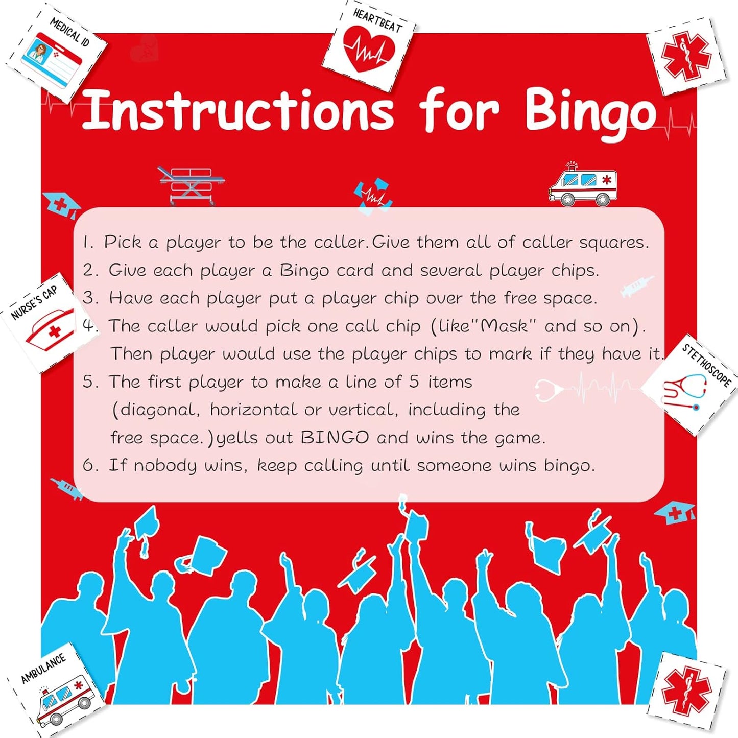 Cheereveal Nurse Graduation Party Games, Nurse Graduation Bingo Game with 12 Player Chips, 24 Medical Bingo Cards for Graduation Party Games 2026, Nursing Grad Party Activities Supplies