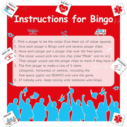 Cheereveal Nurse Graduation Party Games, Nurse Graduation Bingo Game with 12 Player Chips, 24 Medical Bingo Cards for Graduation Party Games 2026, Nursing Grad Party Activities Supplies