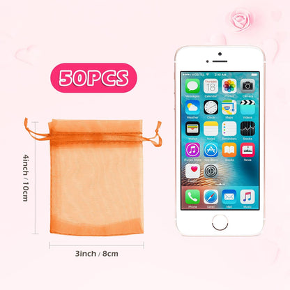 ANZNKU 50PCS White Organza Bags 3x4, Small Gift Bags Bulk for Sachet Jewelry Candy Treat, Mini Mesh Bag Drawstring for Wedding Bridal & Baby Shower, Party Favor Bag for Easter Mothers Day Birthday