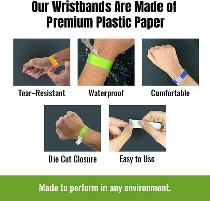 500 WristCo 5 Color Variety Pack Paper Plastic Wristbands for Events - Premium Water-Proof Tear Resistant Paper Bracelets ID Wrist Bands for Concerts Festivals Admission Party Identification
