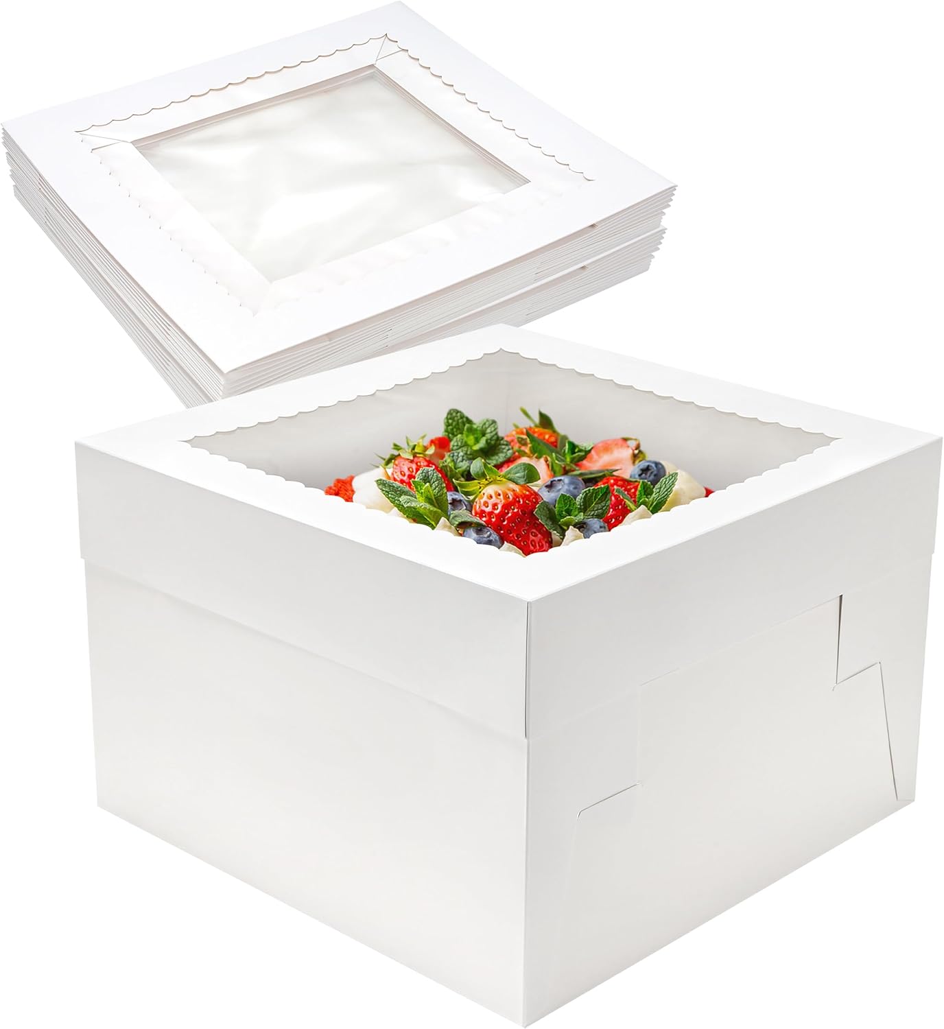 NPLUX 10 Pack Cake Boxes 12x12x8 Inch White Cake Boxes with Window Cajas Para Pasteles for Weddings Birthdays