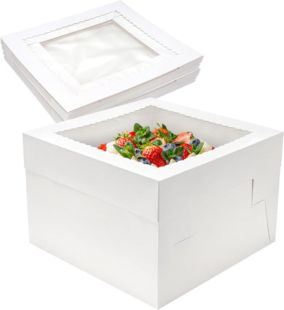 NPLUX 10 Pack Cake Boxes 12x12x8 Inch White Cake Boxes with Window Cajas Para Pasteles for Weddings Birthdays