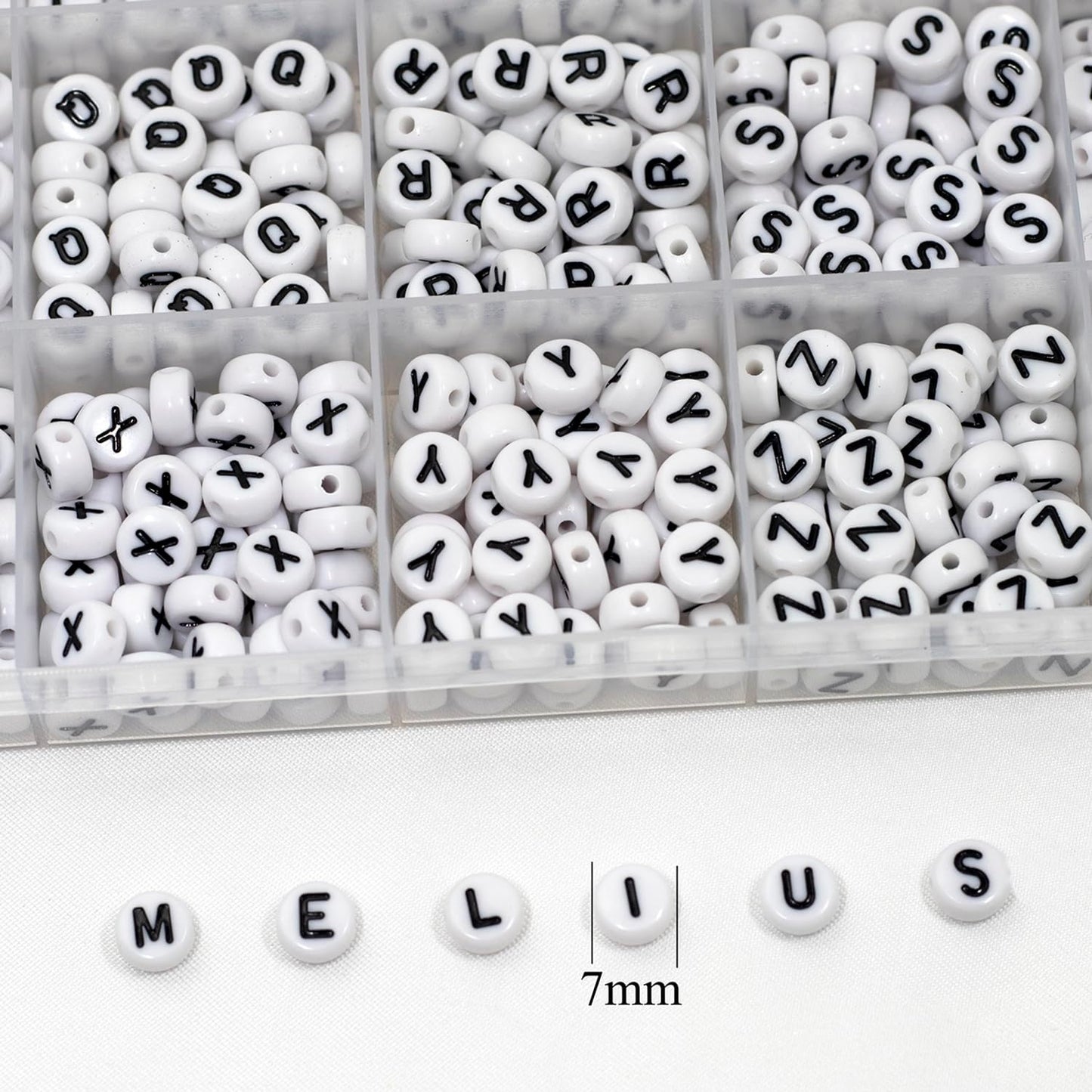 Melius 1450Pcs Acrylic Glow Letter Beads, Alphabetical Glowing in The Dark Beads in 28 Grid Box for Jewelry Making, DIY Bracelets, Necklaces, Key Chains (Glowing, 4x7mm)